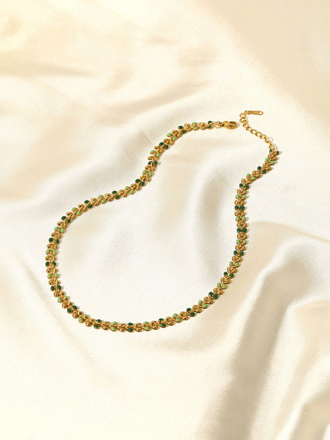 Blatt-Trend-Halskette aus Edelstahl mit Emaille