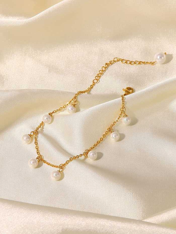 Tobillera de cadena minimalista de perlas de imitación de acero inoxidable