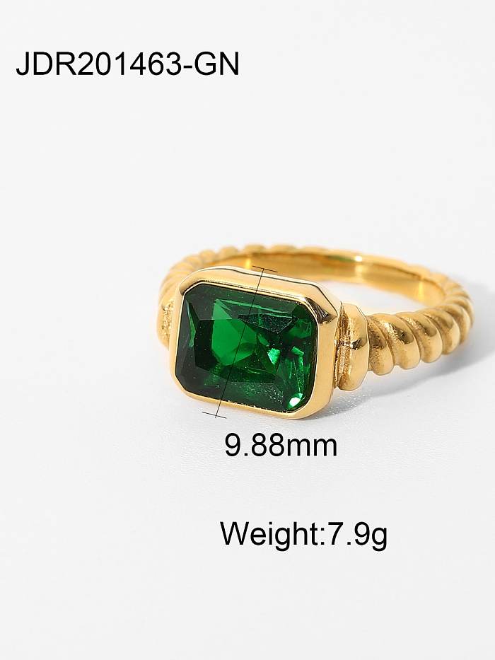 الفولاذ المقاوم للصدأ مكعب زركونيا الأخضر خاتم خمر هندسي