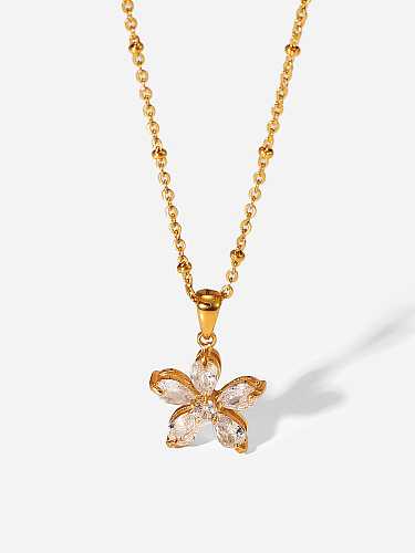 Stainless steel Cubic Zirconia Flower Trend Necklace