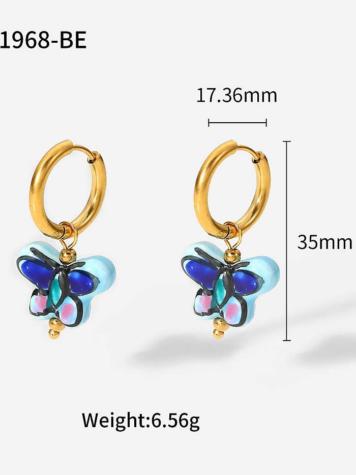 Stainless steel Ceramic Butterfly Trend Huggie Earring