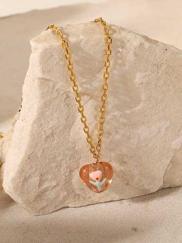 Edelstahl Lampwork Stone Heart Trend Halskette