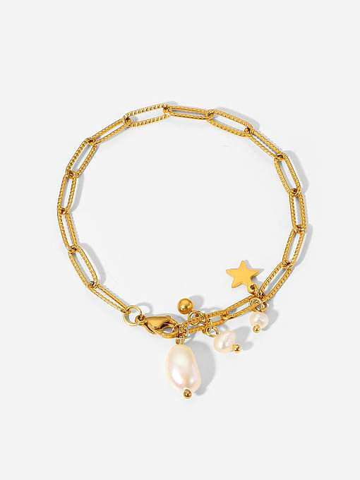 Bracelet vintage géométrique en acier inoxydable avec perles d'eau douce