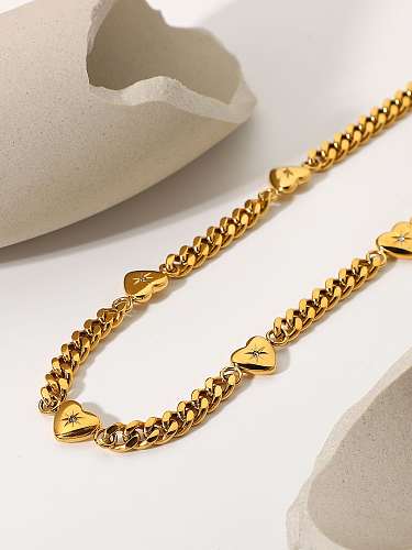 Stainless steel Cubic Zirconia Heart Hip Hop Cuban Necklace