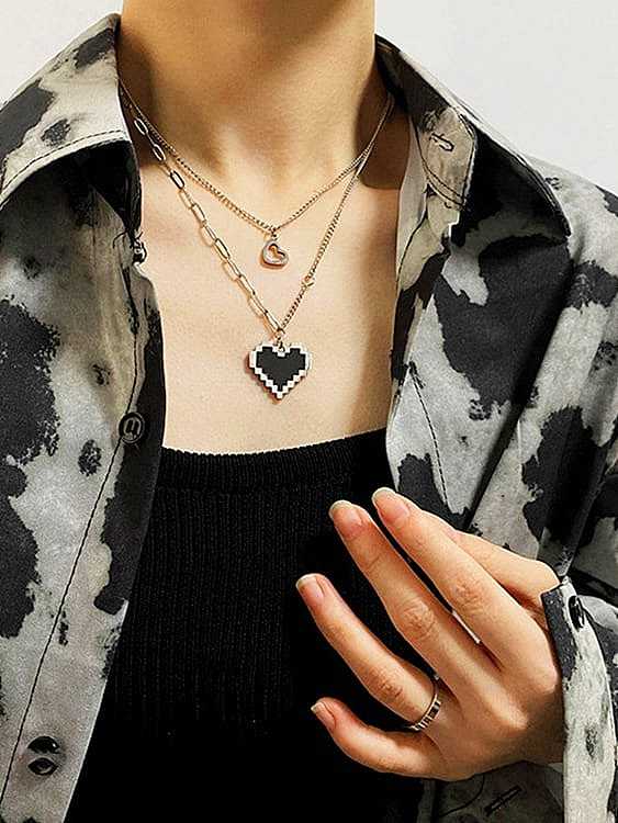 Edelstahl Black Heart Trend Multi Strang Halskette