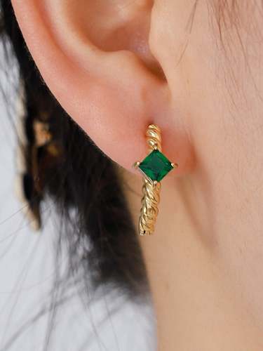 Stainless steel Glass Stone Geometric Vintage Huggie Earring