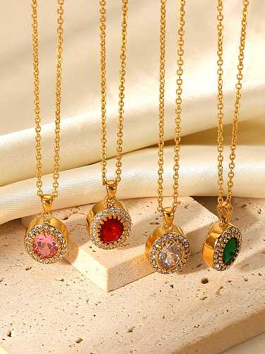 Stainless steel Glass Stone Geometric Vintage Necklace