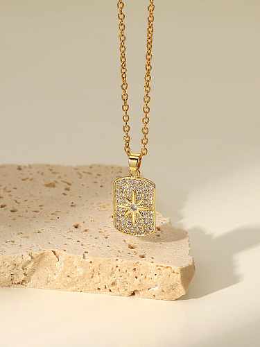 Stainless steel Cubic Zirconia Vintage Rectangle Pendant Necklace