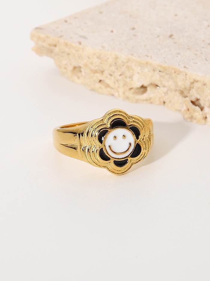 Stainless steel Enamel Flower Trend Band Ring