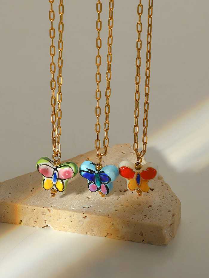 Stainless steel Ceramic Butterfly Bohemia Necklace