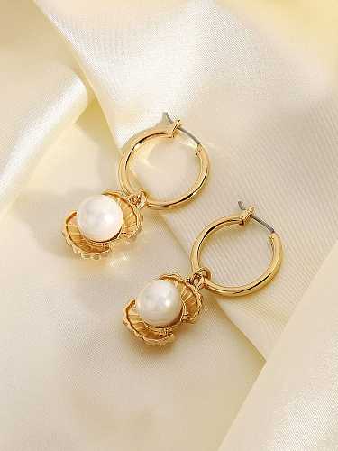 Stainless steel Imitation Pearl shell Trend Huggie Earring