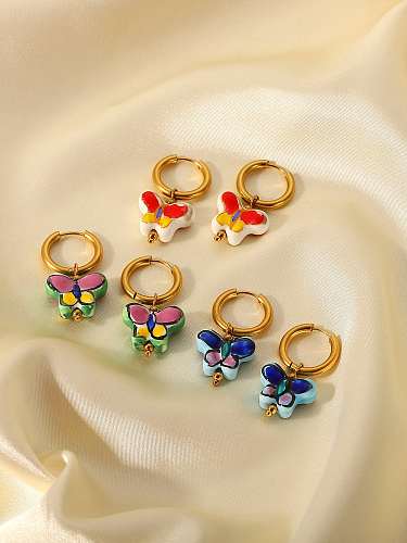 Stainless steel Ceramic Butterfly Trend Huggie Earring