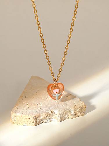 Edelstahl Lampwork Stone Heart Trend Halskette