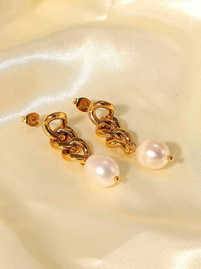 Boucles d'Oreilles Goutte Vintage Géométrique Perle d'Imitation Acier Inoxydable