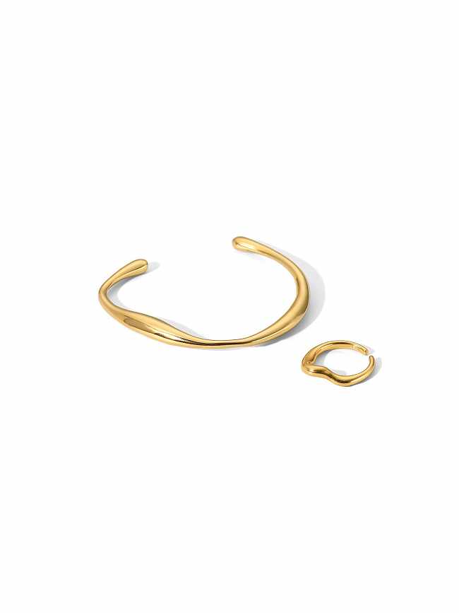 Conjunto de anel e pulseira de aço inoxidável geométrico Trend