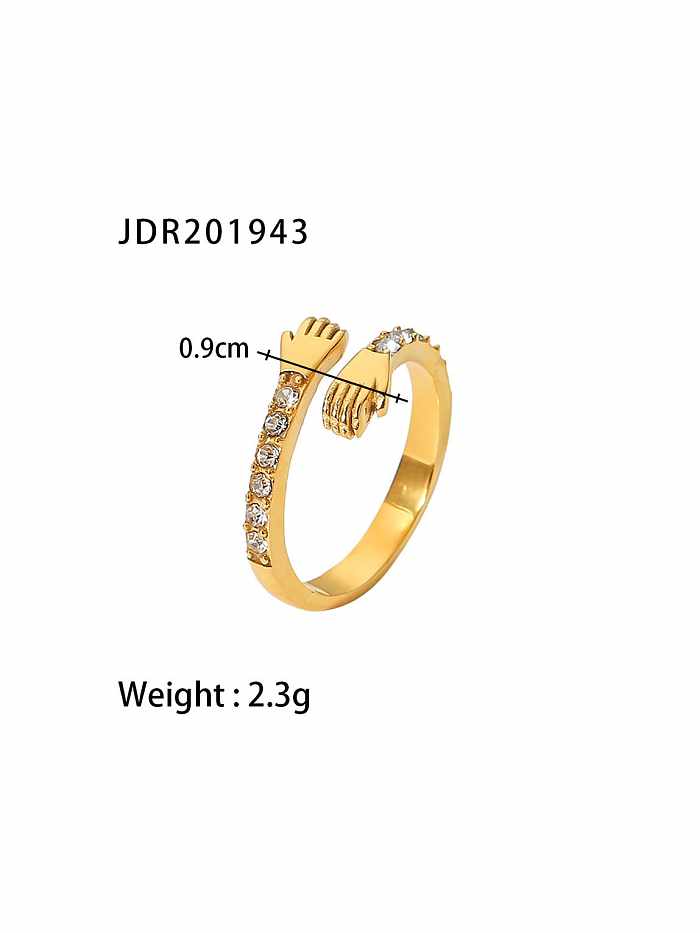 Geometrischer Trend-Band-Ring aus Edelstahl mit Zirkonia
