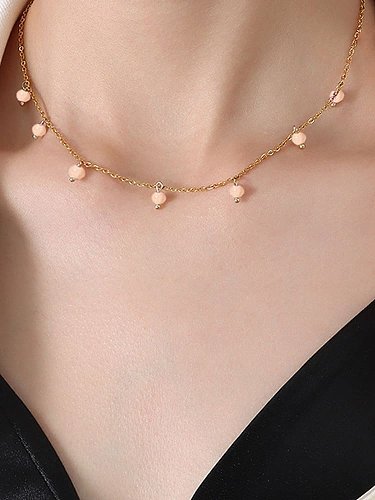 Minimalistische Halskette mit Natursteinquaste aus Edelstahl