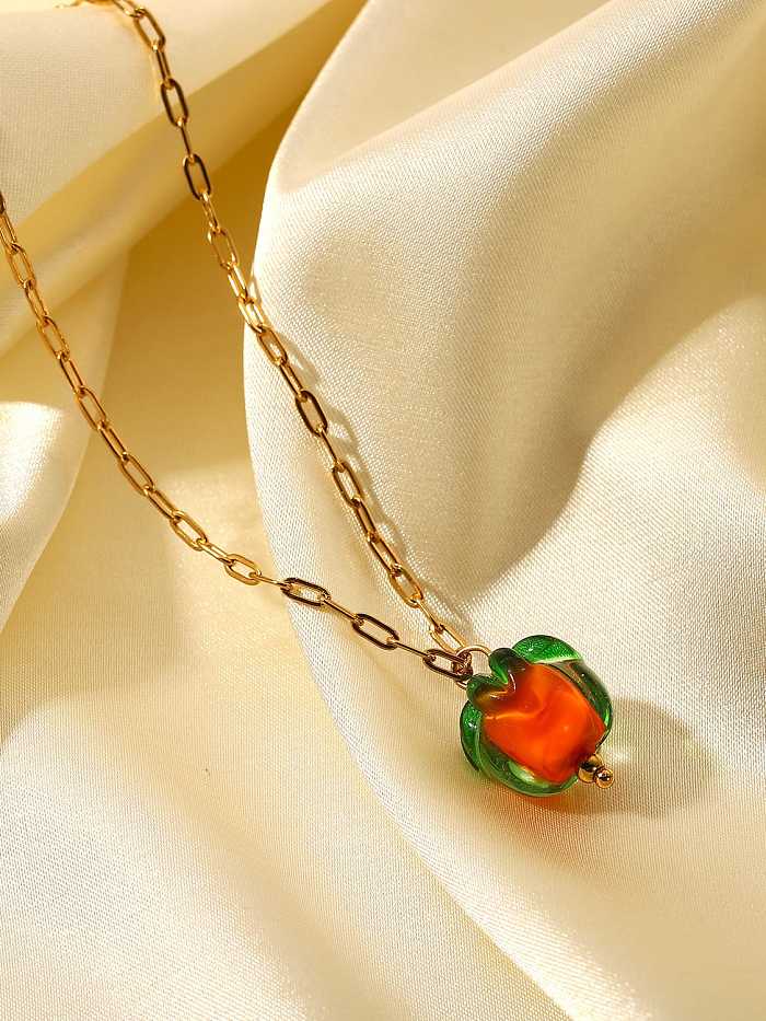 Stainless steel Glass Stone Flower Vintage Necklace