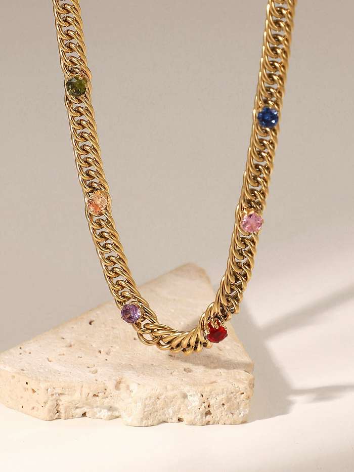Trend kubanische Halskette aus Edelstahl mit Zirkonia