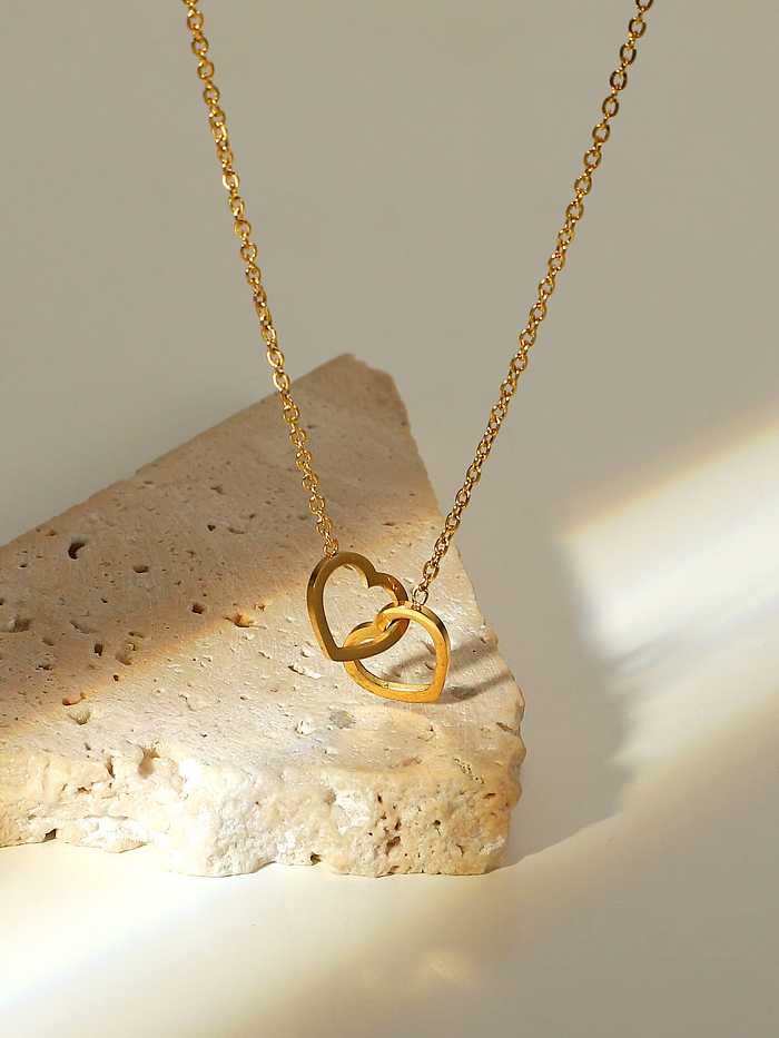 Collier pendentif double coeur minimaliste en acier inoxydable