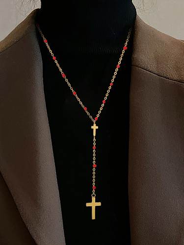 Stainless steel Enamel Tassel Trend Cross Lariat Necklace