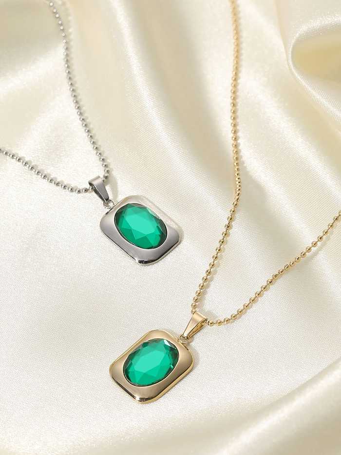 Smaragdgrüne rechteckige Trend-Halskette aus Edelstahl
