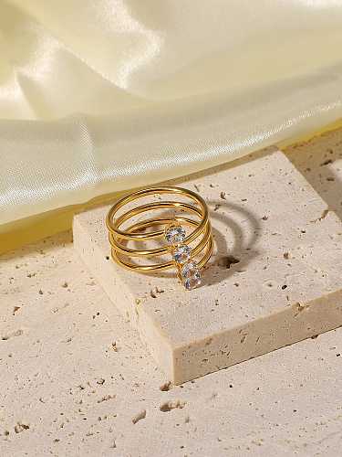 Geometrischer zierlicher stapelbarer Ring aus Edelstahl mit Zirkonia