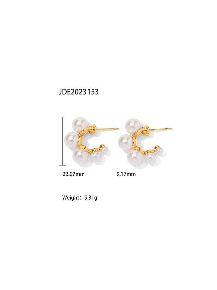 Boucles d'Oreilles Goujon Géométrique Dainty Perle d'eau Douce en Acier Inoxydable