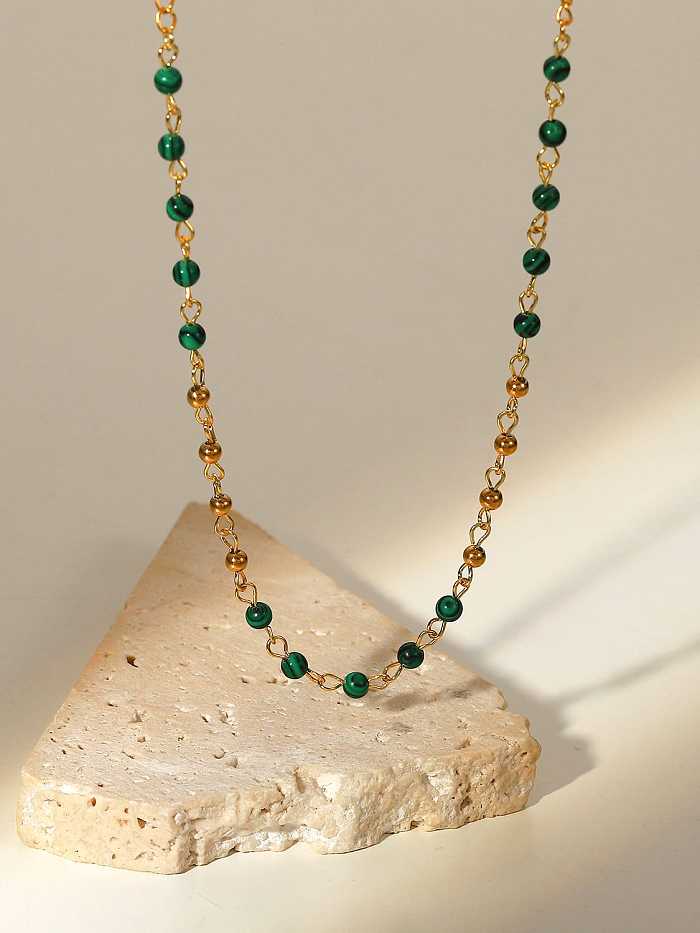 Stainless steel Malchite Round Bead Trend Necklace