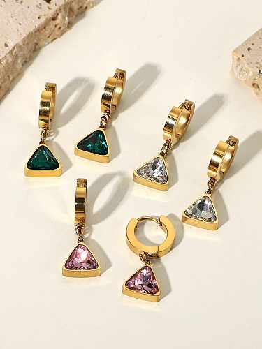Stainless steel Glass Stone Triangle Vintage Huggie Earring
