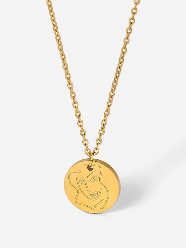 Collier pendentif en forme de visage minimaliste rond en acier inoxydable