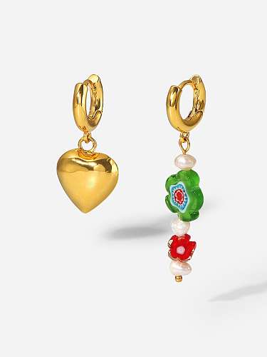 Stainless steel Imitation Pearl Asymmetrical Heart Flower Minimalist Drop Earring