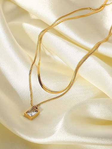 Stainless steel Cubic Zirconia Rectangle Trend Multi Strand Necklace