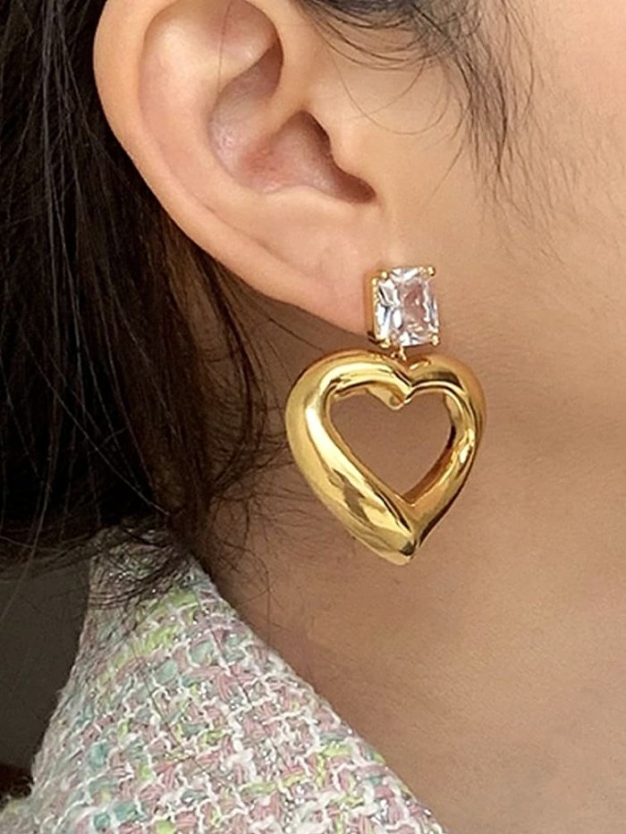 Stainless steel Cubic Zirconia Heart Vintage Drop Earring