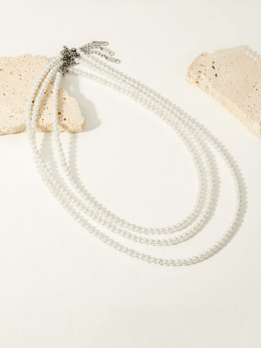 Collar minimalista geométrico de perlas de imitación de acero inoxidable