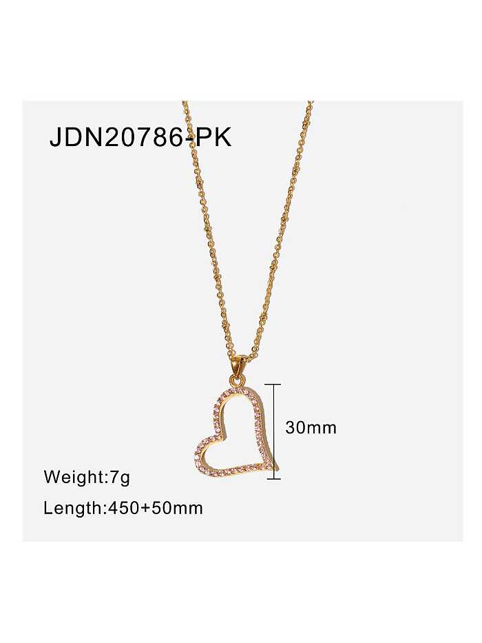 Stainless steel Cubic Zirconia Pink Heart Dainty Necklace