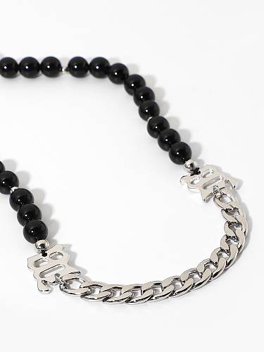 Edelstahl-Obsidian-Buchstabe-Hip-Hop-kubanische Halskette