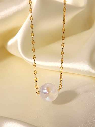 Collar minimalista redondo de perlas de imitación de acero inoxidable