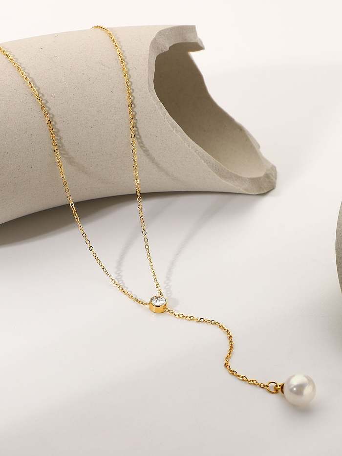 Stainless steel Freshwater Pearl Dainty Lariat Necklace