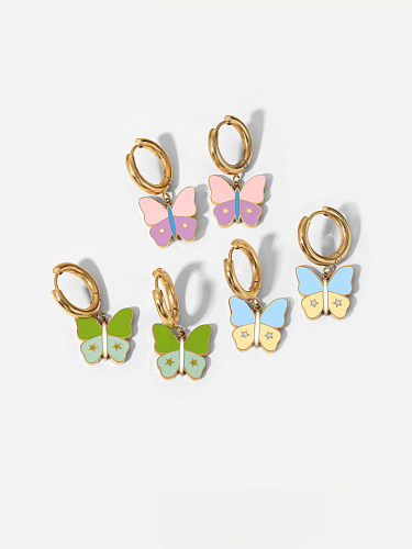 Boucles d'oreilles Huggie minimalistes papillon en émail en acier inoxydable