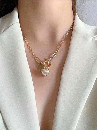 Stainless steel Imitation Pearl Heart Trend Cuban Necklace