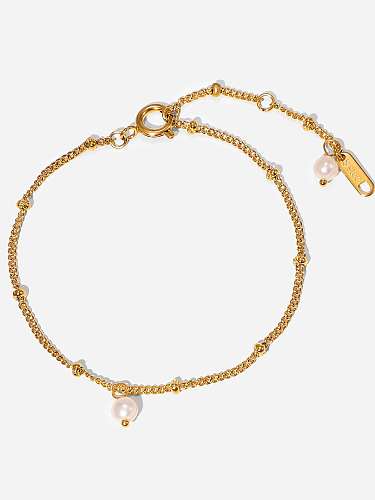 Bracelet à maillons géométriques en acier inoxydable avec perles d'eau douce