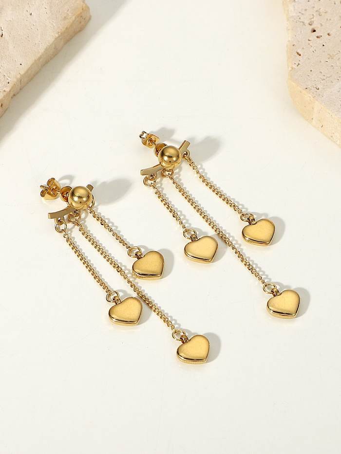 Boucles d'oreilles pendantes vintage en acier inoxydable avec pampille en forme de cœur