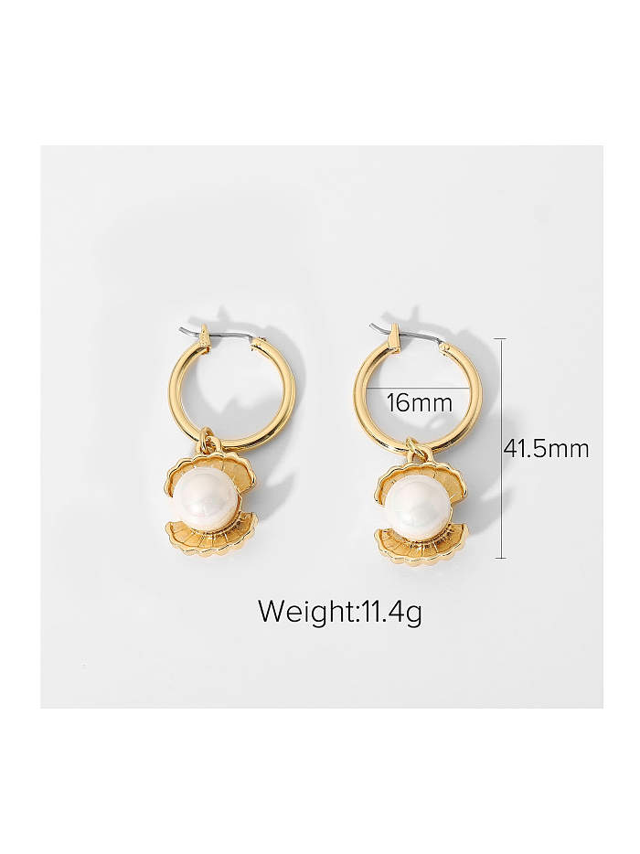 Stainless steel Imitation Pearl shell Trend Huggie Earring