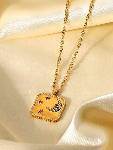 Stainless steel Rhinestone Vintage square Pendant Necklace