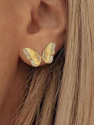 Stainless steel Rhinestone Butterfly Vintage Stud Earring