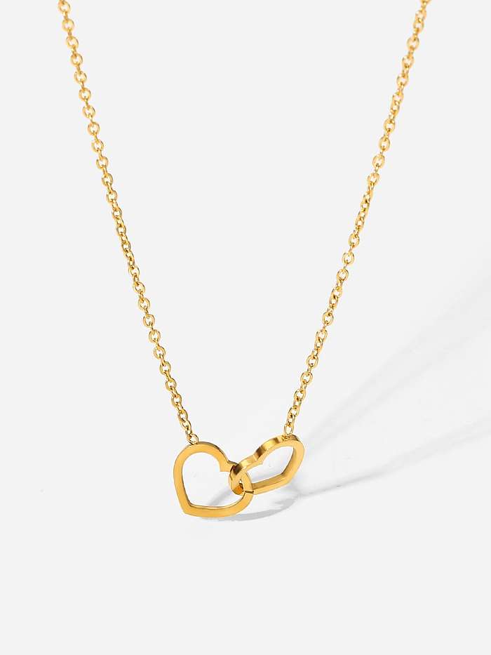 Stainless steel Heart Minimalist Double Heart Pendnat Necklace