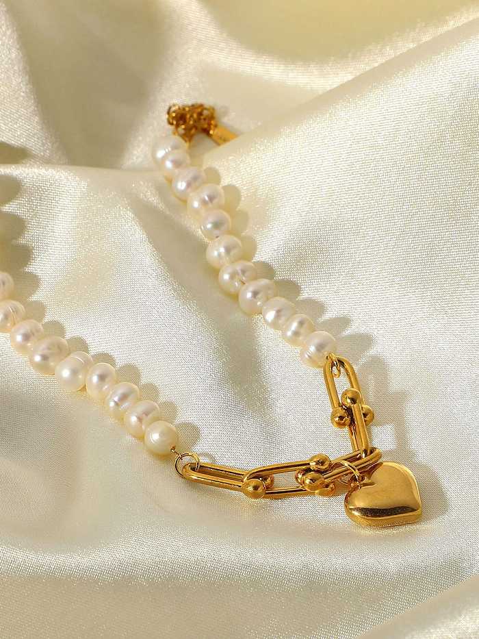 Stainless steel Freshwater Pearl Heart Dainty Beaded Bracelet