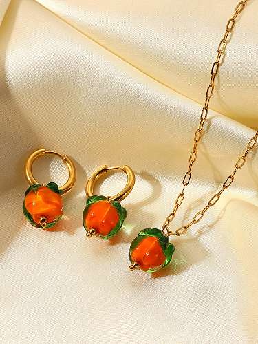 Stainless steel Ceramic Trend Glass beads Persimmon pendant Earring