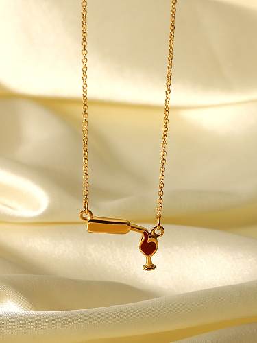 Stainless steel Enamel Geometric Vintage Wine Glass Pendant Necklace